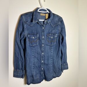 Wrangler Western Denim Pearl Snap Shirt 100% Cotton